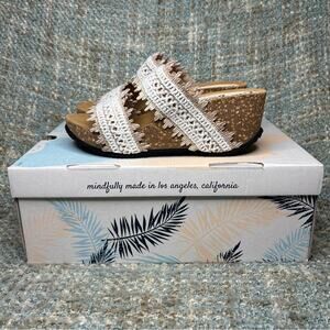 NIB - Californians Rita Macramé Wedge Heeled Slide Sandal In White